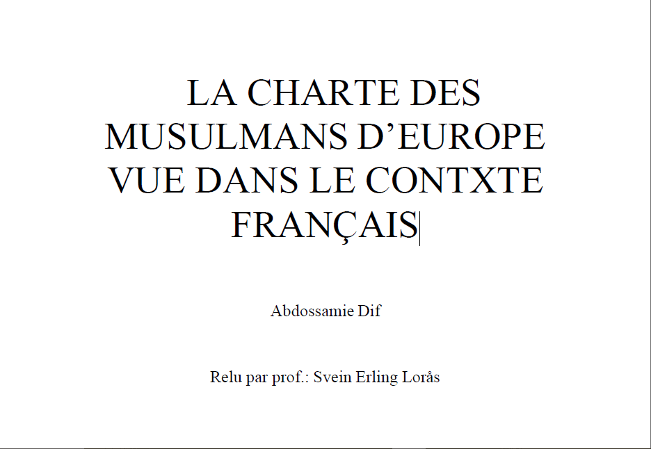 LA CHARTE DES MUSULMANS D’EUROPE VUE DANS LE CONTXTE FRANÇAIS